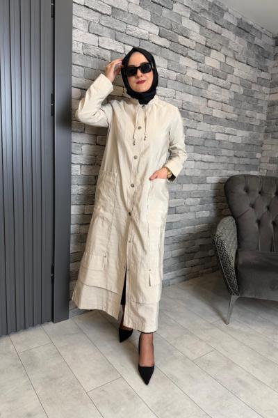 Yakası Bağcıklı Önden Çıt Çıtlı Safari Kap