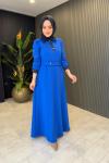 Yakası Cıtcıtlı Elbise Mavi