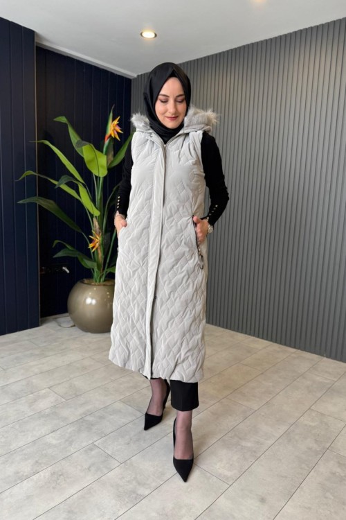 Yakası Kürklü Şişme Yelek
