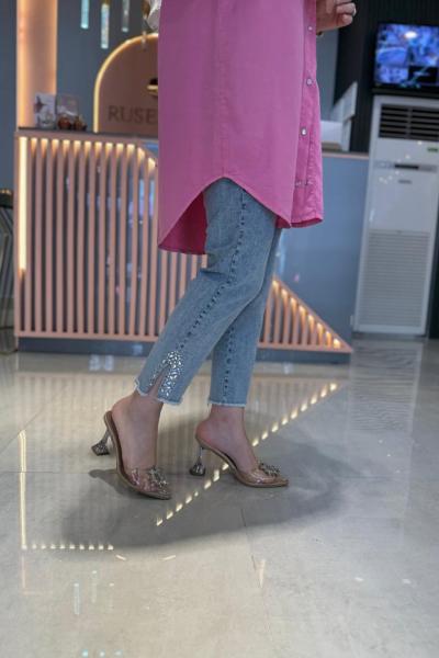 Yan Serpme Taşlı Pantolon