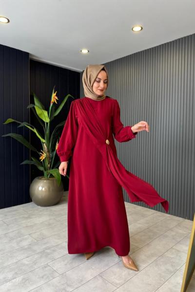 Yandan Pelerinli Şifon Elbise