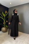 Yelekli İnçili Abaya Takım Siyah