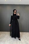 Yelekli İncili Abaya Takım Siyah