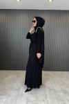 Yelekli İncili Abaya Takım Siyah