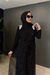 Yelekli İncili Abaya Takım Siyah