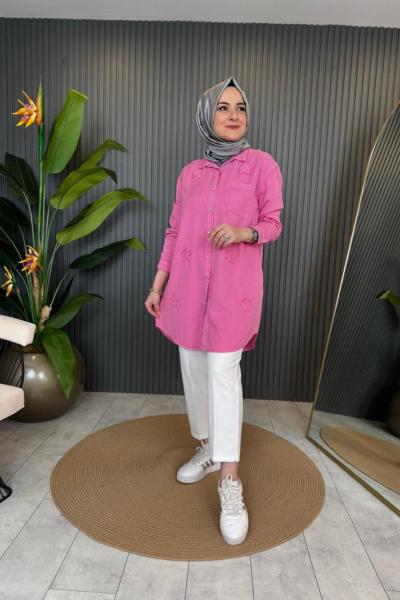 Yıldız İşlemeli Tencel Gömlek