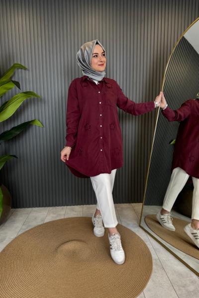 Yıldız İşlemeli Tencel Gömlek