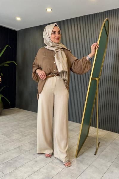 Yüksek Bel Kemerli Pantolon