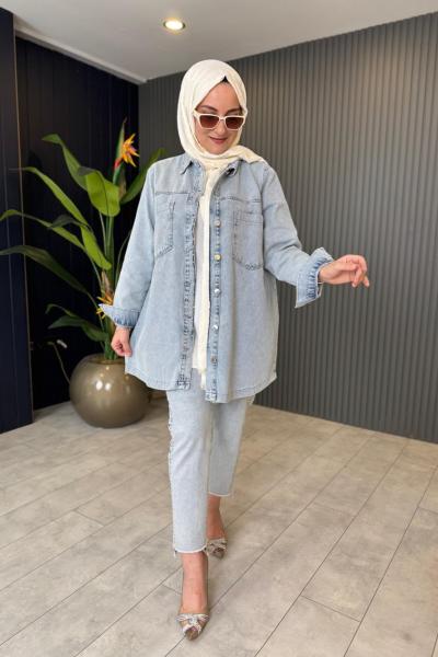 Zımba Baskılı Kot Ceket