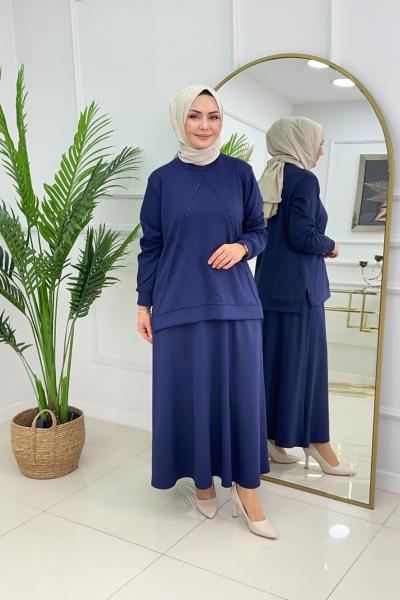 ASMİN ETEKLİ TAKIM - LACİVERT Lacivert