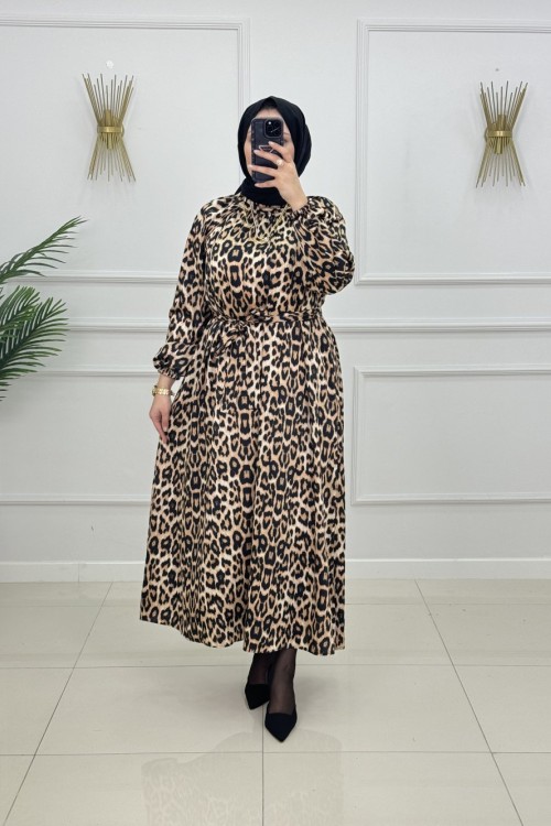 AYSU SATEN ELBİSE- LEOPAR Leopar