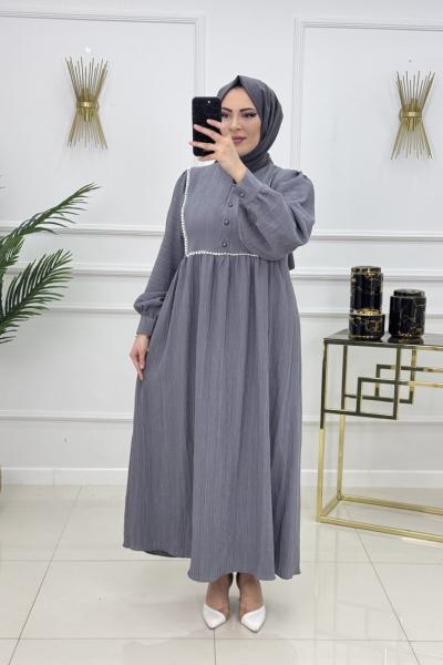 BİNNAZ MÜSLİN ELBİSE-ANTRASİT Antrasit