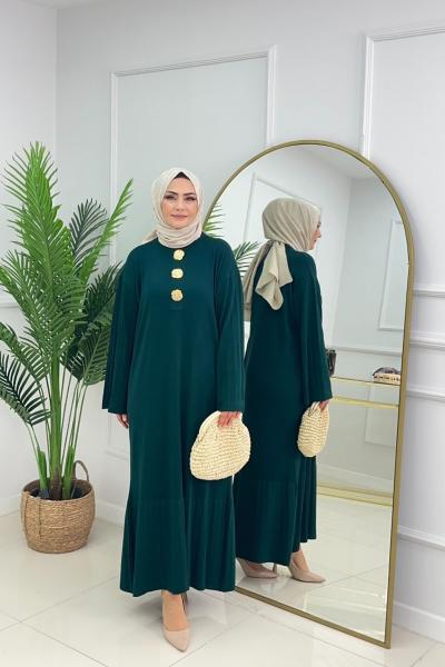 CANSU DÜĞMELİ ELBİSE - ZÜMRÜT Zümrüt