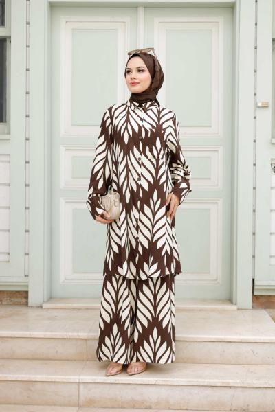 ÇİÇEK VİSKON TAKIM-KAHVERENGİ Kahverengi