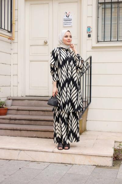 ÇİÇEK VİSKON TAKIM-SİYAH Siyah