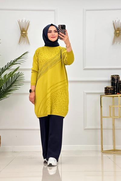 DİLAN TAŞLI TUNİK-YAĞ YEŞİLİ Yağ Yeşili