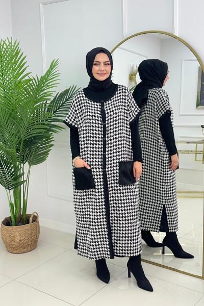 ELÇİN PANÇO - SİYAH Siyah Beyaz