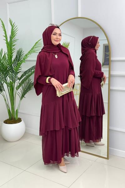 FÜSUN ELBİSE - BORDO Bordo