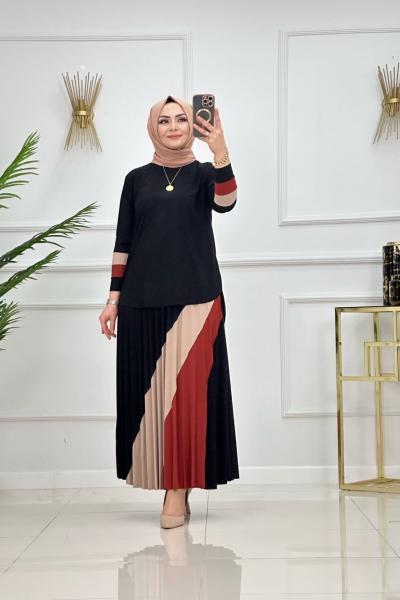 Gökkuşağı Etekli Takım Siyah