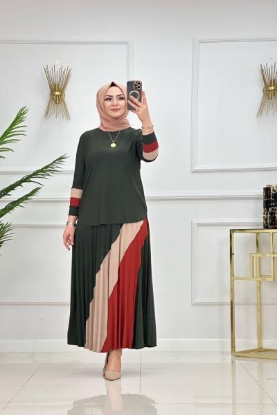 Gökkuşağı Etekli Takım Haki