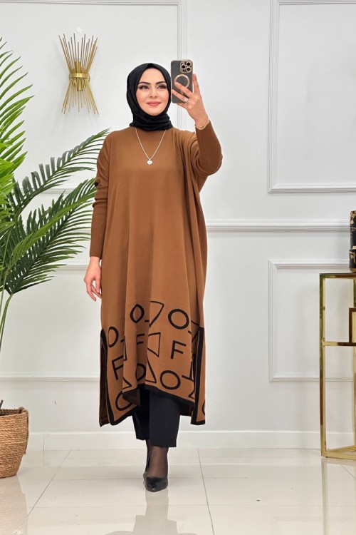 GÖZDE TRİKO TUNİK-KAHVERENGİ Kahverengi