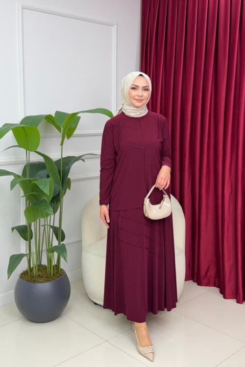 GÜLBEN ETEKLİ TAKIM - BORDO Bordo