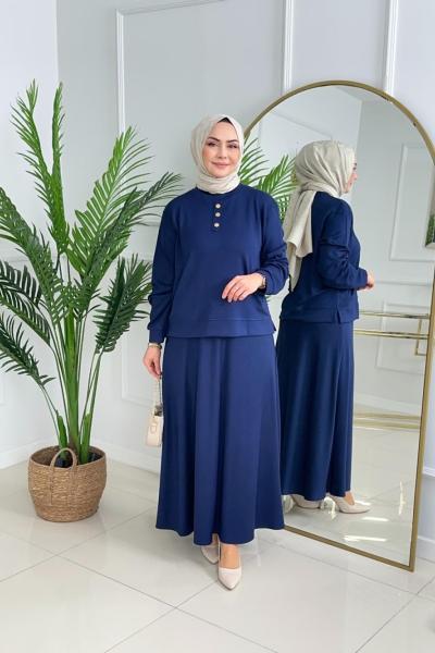 GÜLCAN ETEKLİ TAKIM - LACİVERT  Lacivert