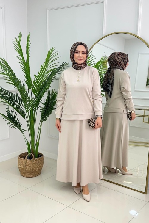 GÜLCAN ETEKLİ TAKIM - BEJ Bej