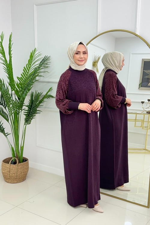 HAVVA MERSERİZE ELBİSE - MÜRDÜM Mürdüm