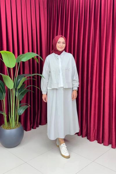 HİRA ETEKLİ TAKIM - GRİ Gri