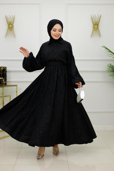 IŞILTI ELBİSE-SİYAH Siyah