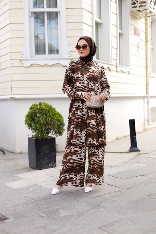 LEOPAR PANTOLON TAKIM-KAHVERENGİ Kahverengi
