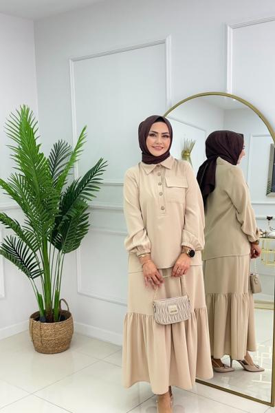 MERCAN ETEKLİ TAKIM - BEJ Bej