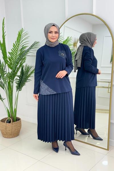 MİNEL ETEKLİ TAKIM - LACİVERT Lacivert