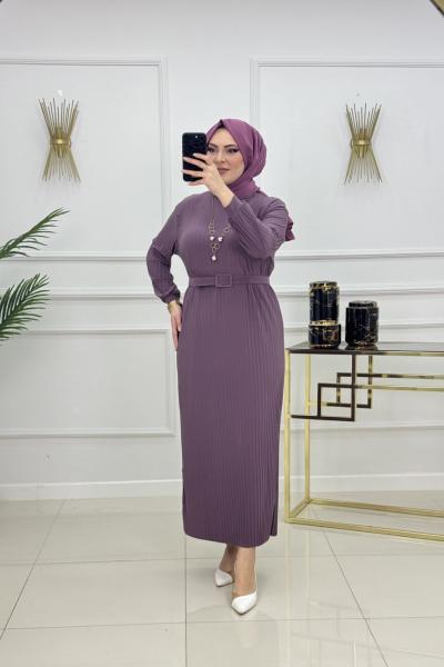 NAZLI PİLİSELİ ELBİSE-GÜL Gül