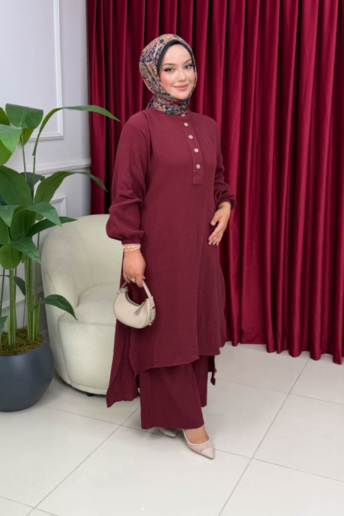 RİVA MÜSLİN TAKIM - BORDO Bordo