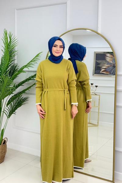 SELVİ TRİKO ELBİSE-YAĞ YEŞİLİ Yağ Yeşili