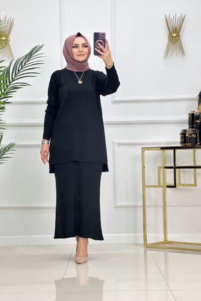 SİMAY ETEKLİ TAKIM-SİYAH Siyah Kahverengi