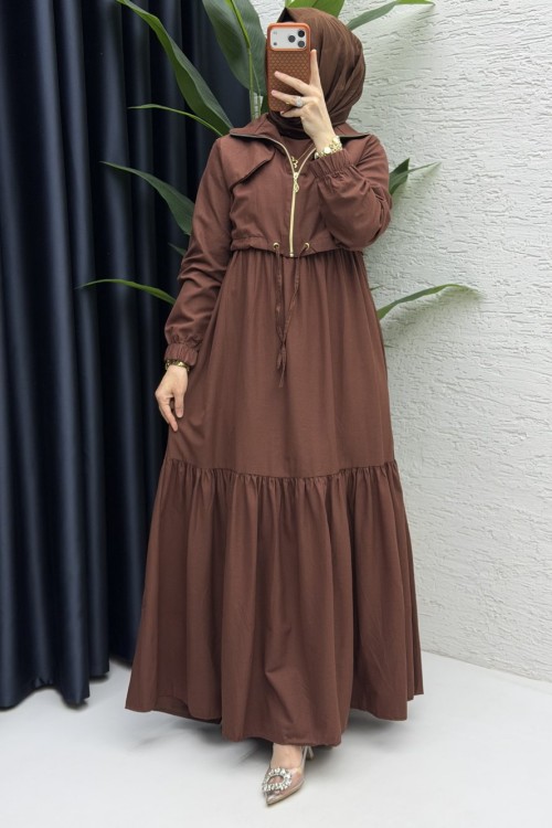 Alya Elbise Takım Tesettür Giyim  Kahve