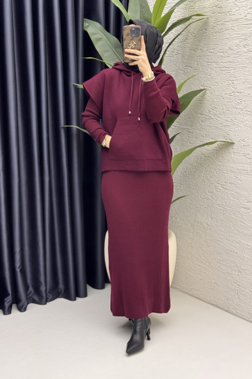 Elif Takım Tesettür Giyim Bordo