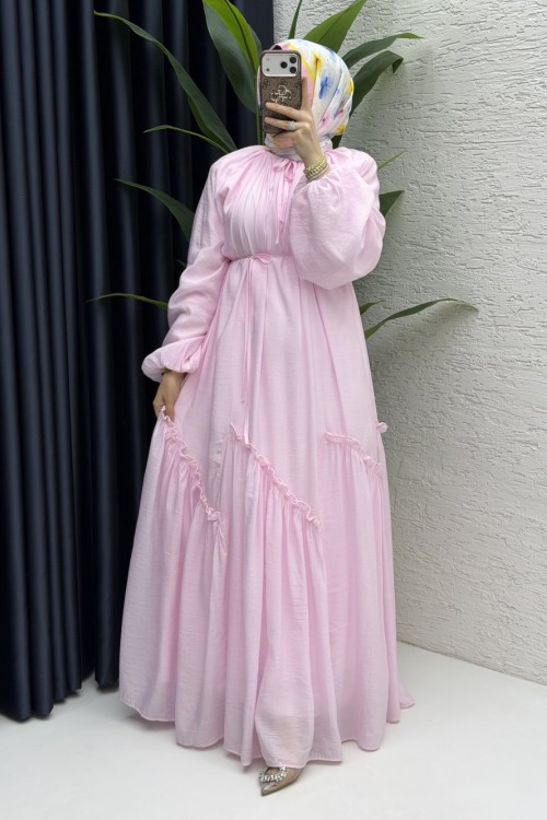 İpek Elbise Tesettür Giyim Pembe