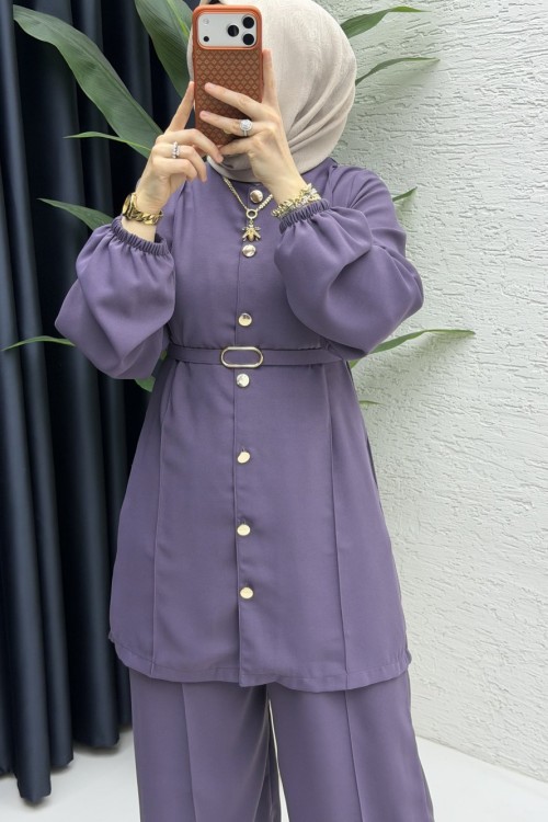 Zennup Pantalonlu Takım Tesettür Giyim Lavanta